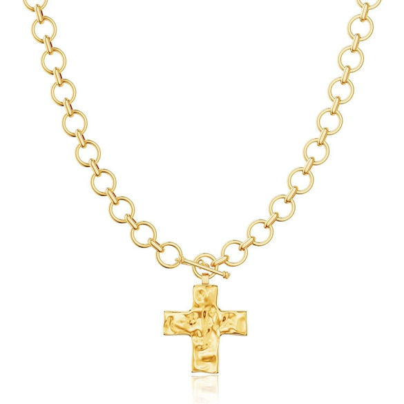 Minimalist Copper Cross Pendant Necklace With Paperclip Chain Geometric Electroplated Layered Necklace For Women