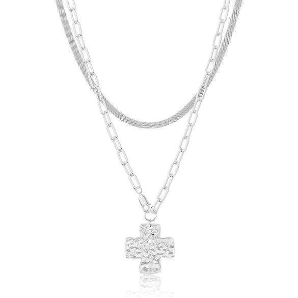 Minimalist Copper Cross Pendant Necklace With Paperclip Chain Geometric Electroplated Layered Necklace For Women