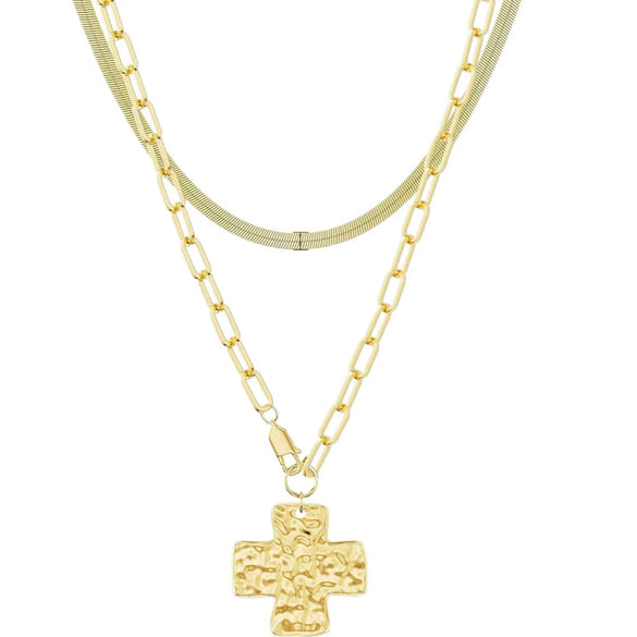 Minimalist Copper Cross Pendant Necklace With Paperclip Chain Geometric Electroplated Layered Necklace For Women