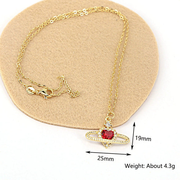 Minimalist Copper Heart Pendant Necklace With Zircon Inlay And Water Wave Chain Electroplated Fashion Jewelry For Women