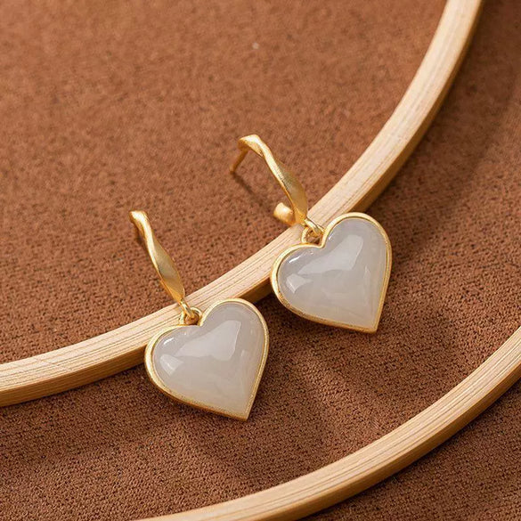Minimalist Copper Heart Shaped Earrings With Electroplated Geometric Animal And Leaf Pattern For Women