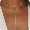 Minimalist Copper Lariat Y Shaped Necklace With Zircon Pendant Electroplated Fashion Chain For Women