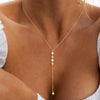 Minimalist Copper Lariat Y Shaped Necklace With Zircon Pendant Electroplated Fashion Chain For Women