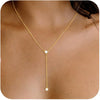 Minimalist Copper Lariat Y Shaped Necklace With Zircon Pendant Electroplated Fashion Chain For Women
