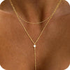 Minimalist Copper Lariat Y Shaped Necklace With Zircon Pendant Electroplated Fashion Chain For Women