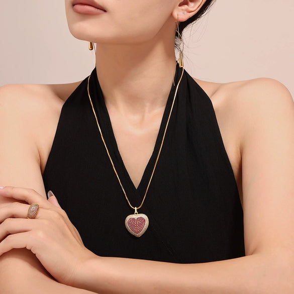 Minimalist Copper Love Pendant Titanium Steel Necklace For Women With 18K Gold Plated Opening Ring And Electroplating Design