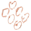Minimalist Copper Open Ring Set With Leaf Arrow And Wave Geometric U Shaped Design Electroplated Jewelry For Women