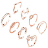 Minimalist Copper Open Ring Set With Leaf Arrow And Wave Geometric U Shaped Design Electroplated Jewelry For Women