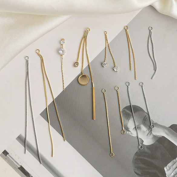 Minimalist Copper Plated Real Gold Handmade Earrings With Hanging Tassel Double Ring Inlaid Zircon Jewelry Accessories