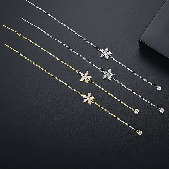 Minimalist Copper Star Line Earrings With Zircon Accents Elegant Long Ear Jewelry For Women