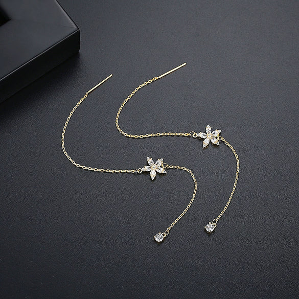 Minimalist Copper Star Line Earrings With Zircon Accents Elegant Long Ear Jewelry For Women