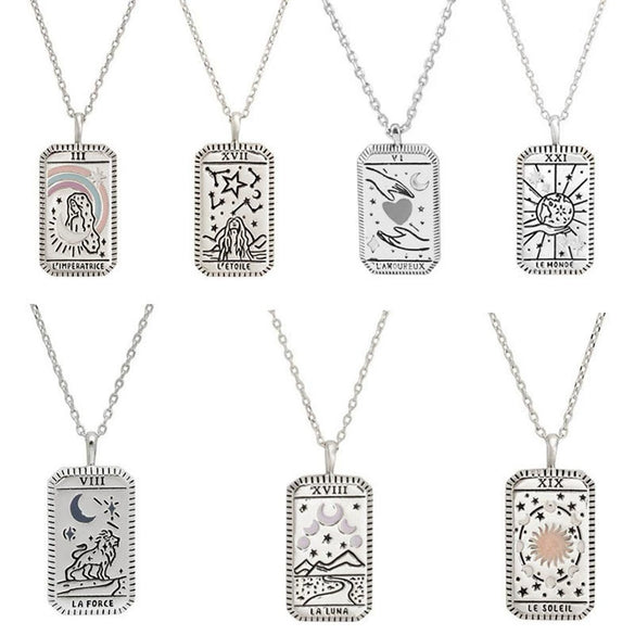 Minimalist Copper Tarot Necklace With Geometric Cartoon Character Square Pendant Fashion Jewelry