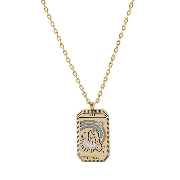 Minimalist Copper Tarot Necklace With Geometric Cartoon Character Square Pendant Fashion Jewelry