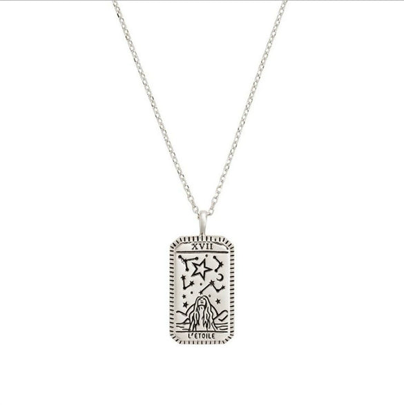 Minimalist Copper Tarot Necklace With Geometric Cartoon Character Square Pendant Fashion Jewelry