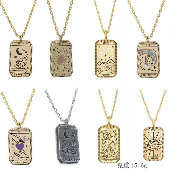 Minimalist Copper Tarot Necklace With Geometric Cartoon Character Square Pendant Fashion Jewelry