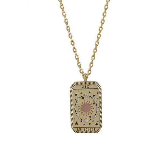 Minimalist Copper Tarot Necklace With Geometric Cartoon Character Square Pendant Fashion Jewelry