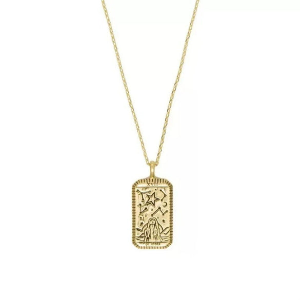 Minimalist Copper Tarot Necklace With Geometric Cartoon Character Square Pendant Fashion Jewelry