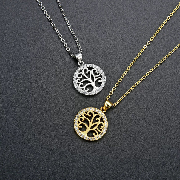 Minimalist Copper Tree Of Life Pendant Necklace With Hollow Design And Electroplated Finish Cross Chain Jewelry