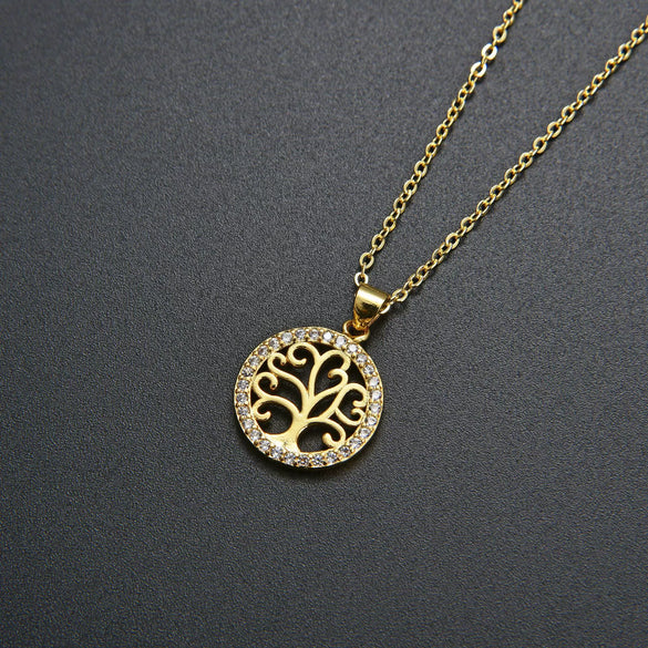 Minimalist Copper Tree Of Life Pendant Necklace With Hollow Design And Electroplated Finish Cross Chain Jewelry