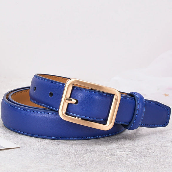 Minimalist Cowhide Leather Belt For Women Fashion Thin All Match Decorative Jeans Belt With Alloy Buckle Electroplated Finish