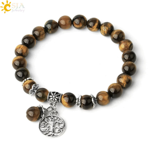Minimalist Crystal Beaded Stone Chain Bracelet With Tree Of Life Pattern Semi Precious Jewelry For Unisex