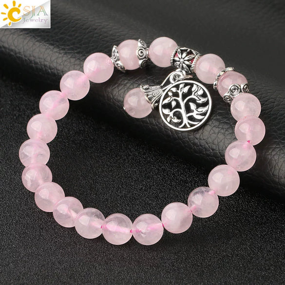 Minimalist Crystal Beaded Stone Chain Bracelet With Tree Of Life Pattern Semi Precious Jewelry For Unisex