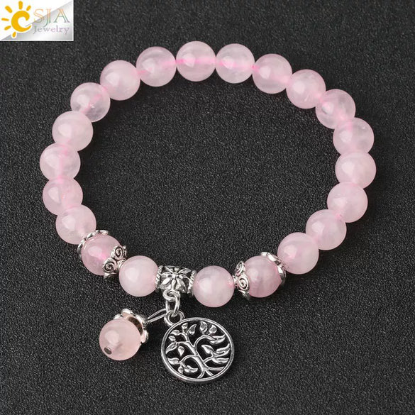 Minimalist Crystal Beaded Stone Chain Bracelet With Tree Of Life Pattern Semi Precious Jewelry For Unisex