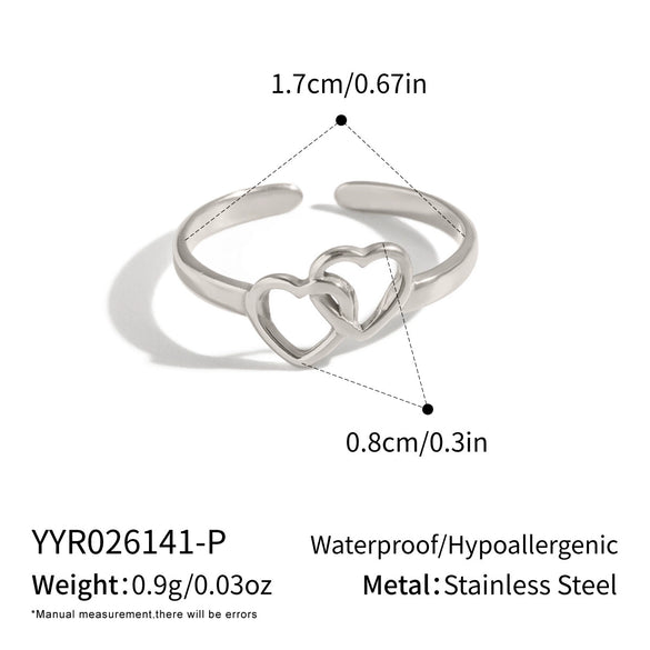 Minimalist Double Heart Hollow Open Ring For Women Pvd Gold Plated Stainless Steel Jewelry