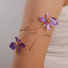 Minimalist Electroplated Alloy Open Cuff Bracelet With Enamel Floral Pattern Details