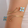 Minimalist Electroplated Alloy Open Cuff Bracelet With Enamel Floral Pattern Details