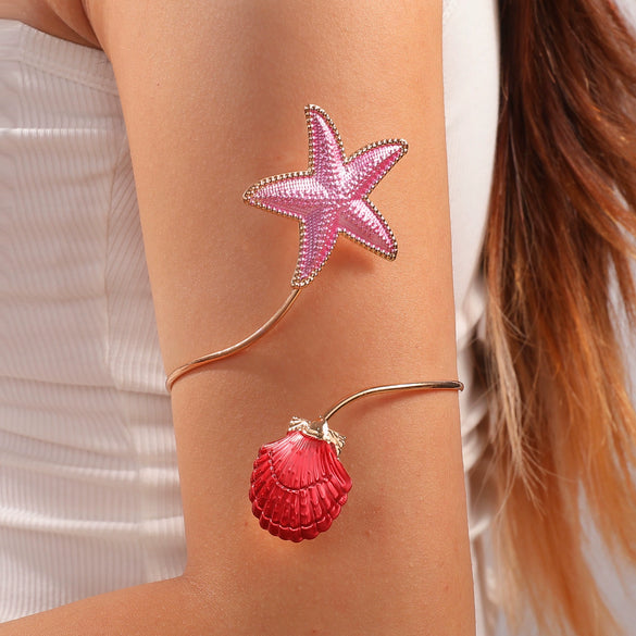 Minimalist Electroplated Alloy Open Cuff Bracelet With Enamel Floral Pattern Details