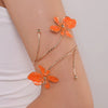 Minimalist Electroplated Alloy Open Cuff Bracelet With Enamel Floral Pattern Details
