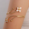 Minimalist Electroplated Alloy Open Cuff Bracelet With Enamel Floral Pattern Details