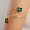Minimalist Electroplated Alloy Open Cuff Bracelet With Enamel Floral Pattern Details