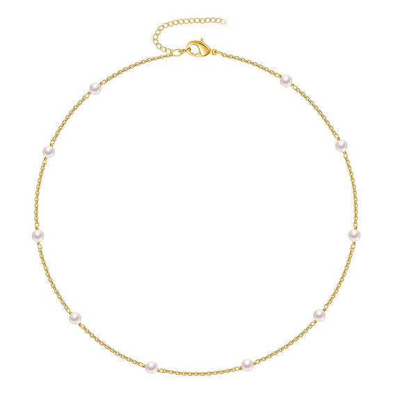 Minimalist Electroplated Copper Layered Pearl Chain Cross Necklace For Women With Geometric Round Pendant Light Luxury Clavicle Chain
