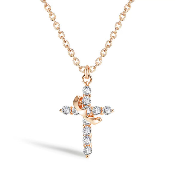 Minimalist Electroplated Copper Layered Pearl Chain Cross Necklace For Women With Geometric Round Pendant Light Luxury Clavicle Chain