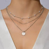 Minimalist Electroplated Copper Layered Pearl Chain Cross Necklace For Women With Geometric Round Pendant Light Luxury Clavicle Chain