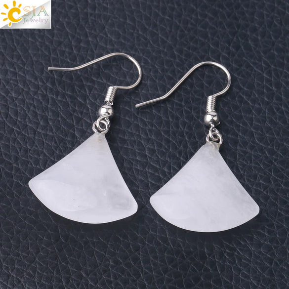 Minimalist Fan Shaped Natural Stone Drop Earrings With Copper Fishhook For Women Multicolor Fashion Jewelry