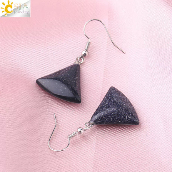 Minimalist Fan Shaped Natural Stone Drop Earrings With Copper Fishhook For Women Multicolor Fashion Jewelry