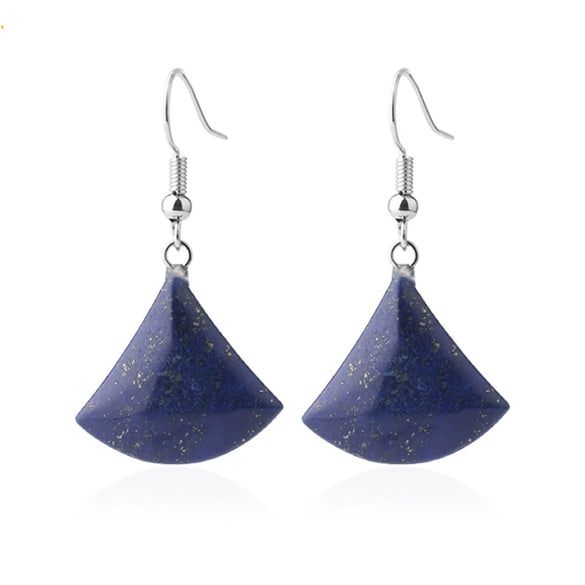 Minimalist Fan Shaped Natural Stone Drop Earrings With Copper Fishhook For Women Multicolor Fashion Jewelry
