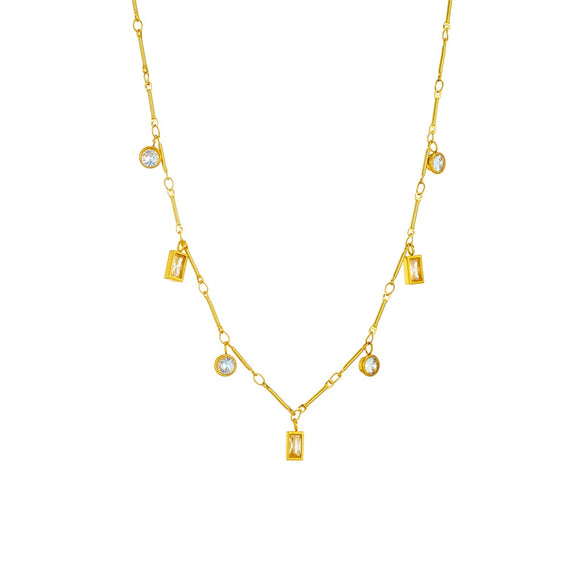 Minimalist Fashion Square Round Diamond Pendant Necklace Titanium Steel Electroplated Jewelry For Women