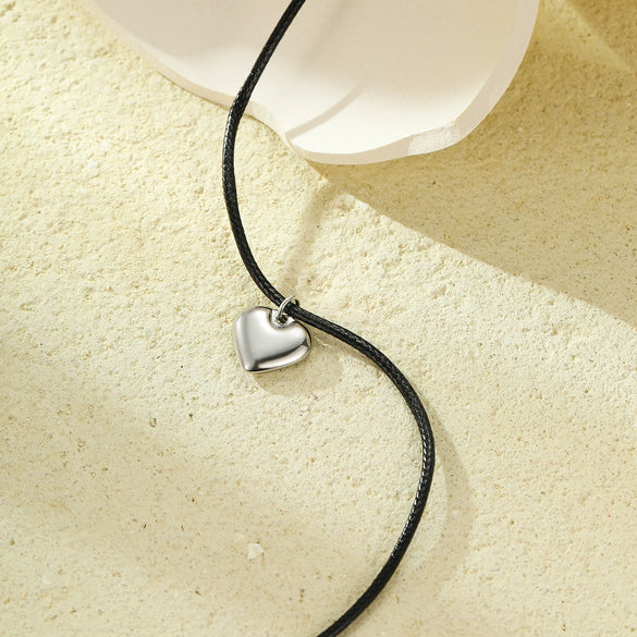 Minimalist Fashion Stainless Steel Necklace With Peach Heart Pendant 18K Gold Plated Oil Wax Rope Chain Jewelry For Women