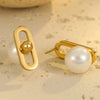 Minimalist Fashion Women's Imitation Pearl Stainless Steel Geometric Earrings With Electroplating