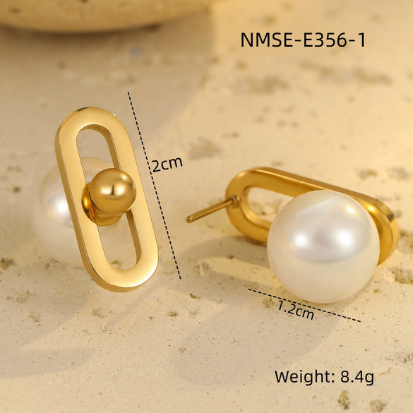 Minimalist Fashion Women's Imitation Pearl Stainless Steel Geometric Earrings With Electroplating