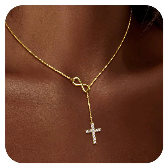 Minimalist Figure Eight Cross Necklace For Women Copper Geometric Pendant Clavicle Chain With Zircon Inlay And Electroplated Finish