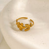Minimalist Floral Stainless Steel Adjustable Ring For Women With Gold Tone Electroplated Finish