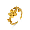 Minimalist Floral Stainless Steel Adjustable Ring For Women With Gold Tone Electroplated Finish