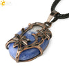Minimalist Flower Pendant Necklace With Natural Stone And Crystal On Wax Rope Plated Bronze Jewelry For Women