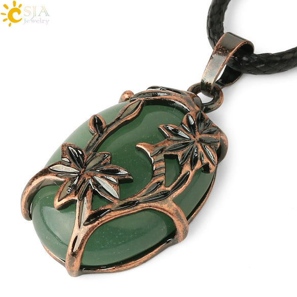 Minimalist Flower Pendant Necklace With Natural Stone And Crystal On Wax Rope Plated Bronze Jewelry For Women