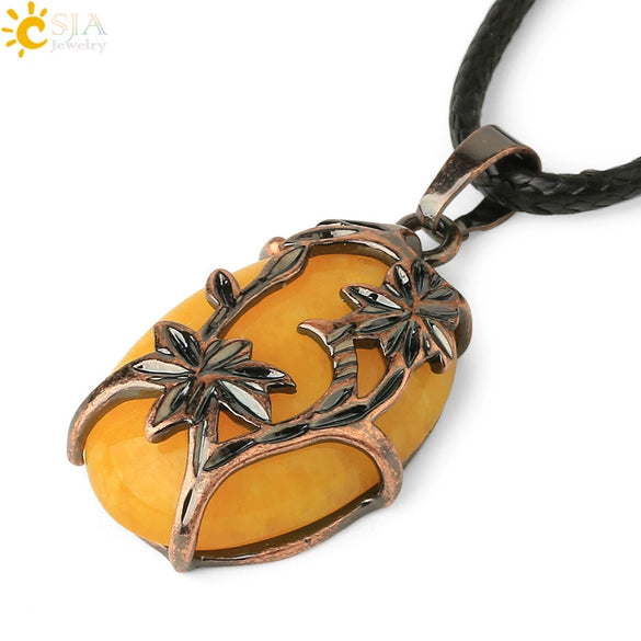 Minimalist Flower Pendant Necklace With Natural Stone And Crystal On Wax Rope Plated Bronze Jewelry For Women